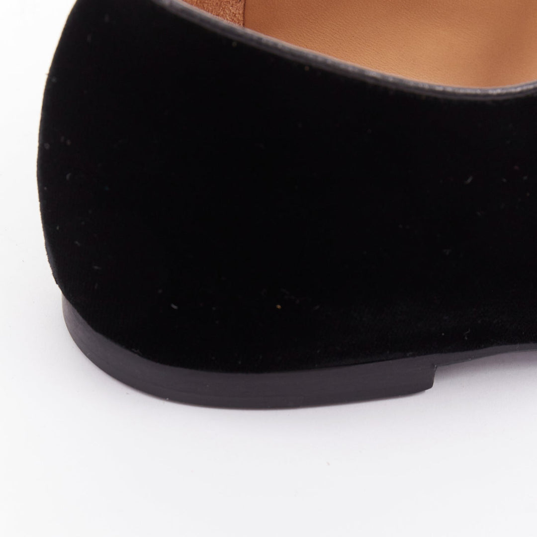 THE ROW Ava Mary Jane black velvet stone obsidian gold hardware flats EU37.5