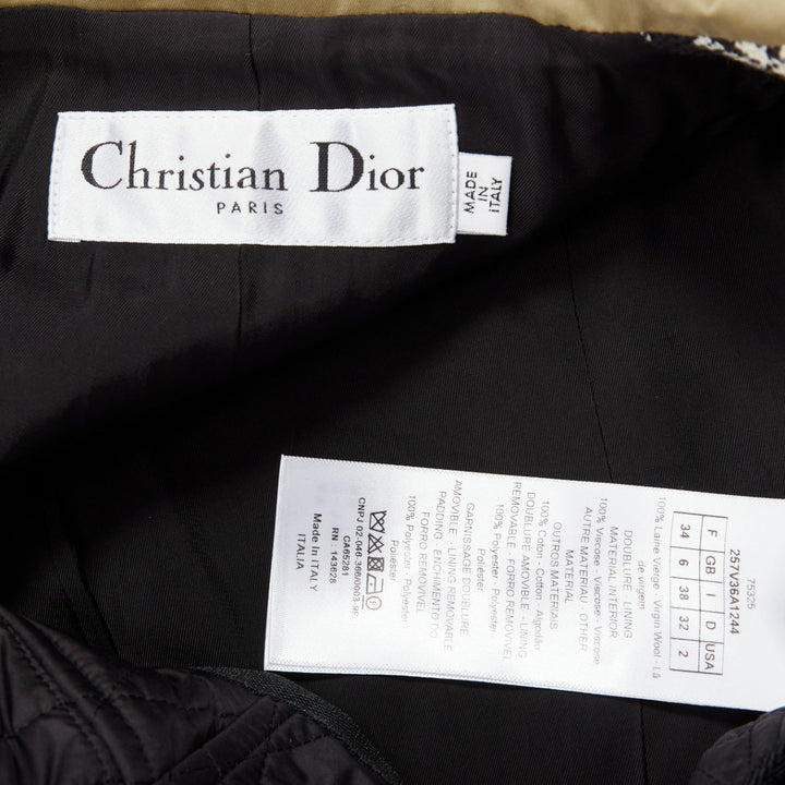 CHRISTIAN DIOR 2022 black white virgin wool Cannage lined bar jacket FR34 XS