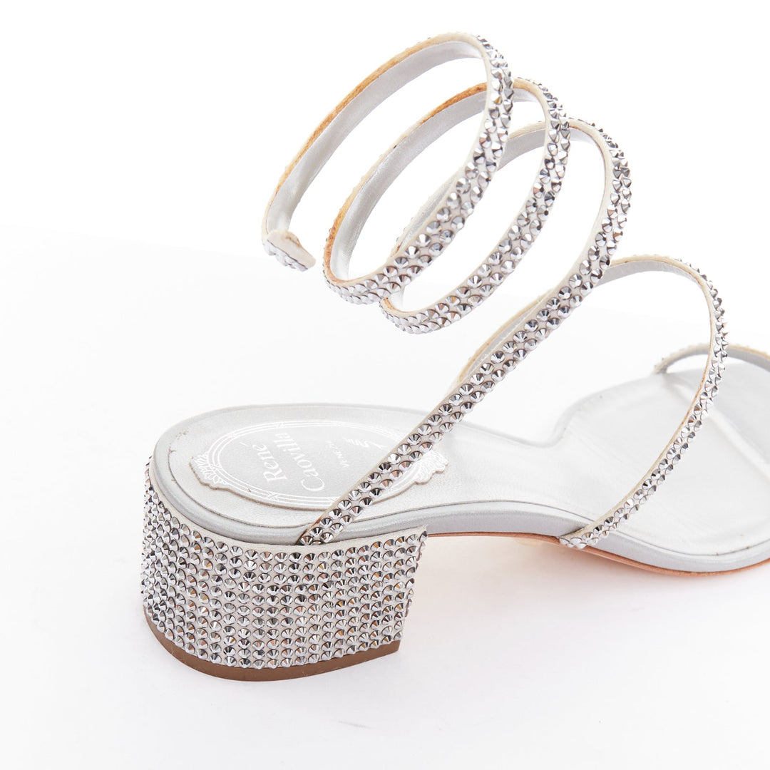 RENE CAOVILLA Cleo 45 silver strass crystal wrap around block heels EU37.5