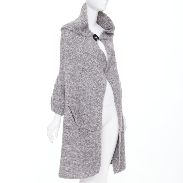 STELLA MCCARTNEY grey alpaca flax blend chunky knit hooded cardigan IT36 XXS