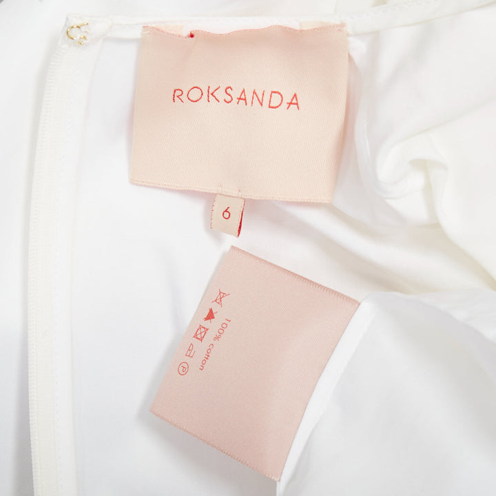 ROKSANDA cream cotton fit flare ruffled cuff fitted crew neck shirt UK6 XS