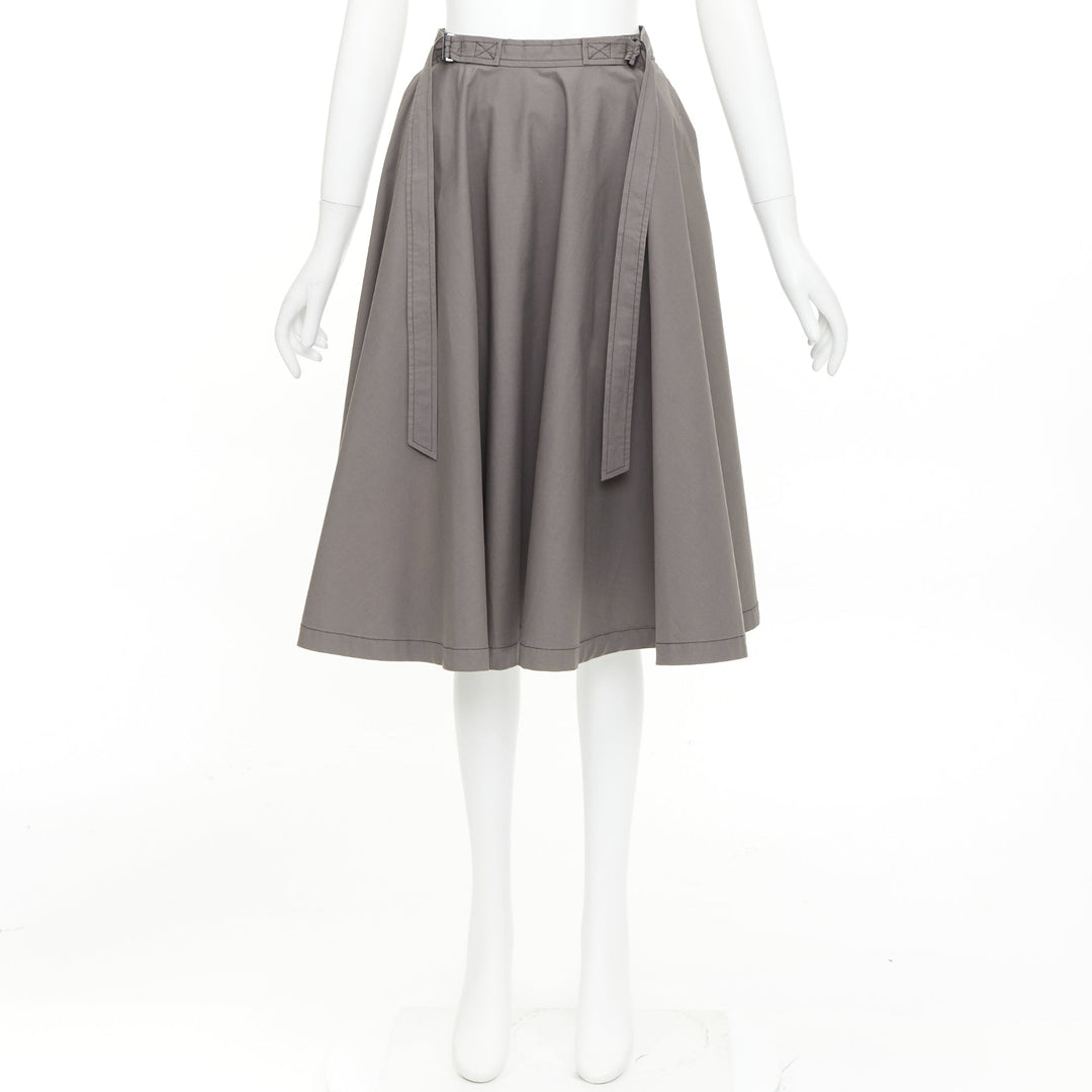BOTTEGA VENETA grey cotton adjustable 2 sided utility flare midi skirt IT36 XXS