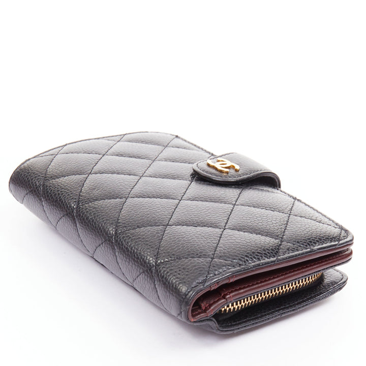 CHANEL Classic Compact Bifold Wallet black quilted caviar gold hardware wallet
