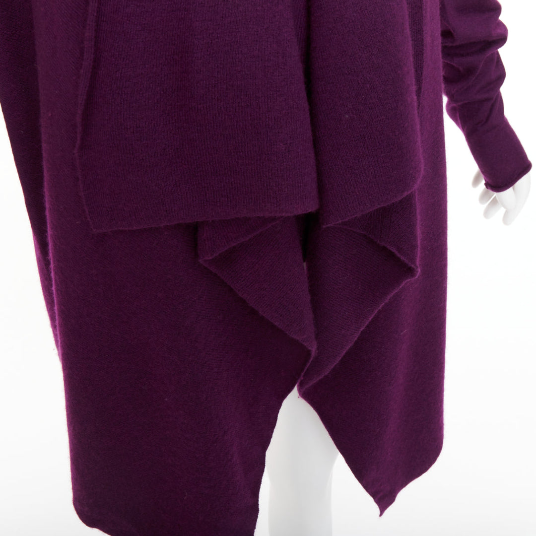 DONNA KARAN maroon purple cashmere wool silk sweater draped cardigan twin set L