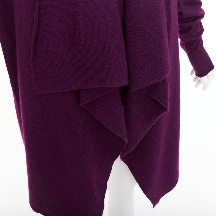 DONNA KARAN maroon purple cashmere wool silk sweater draped cardigan twin set L