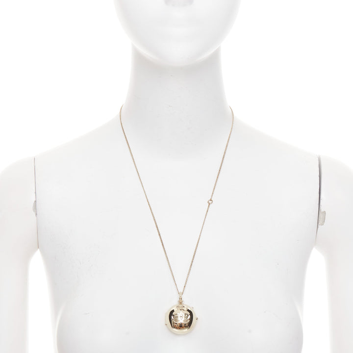CHANEL B21S champagne gold tone CC logo clasp locket pendent necklace