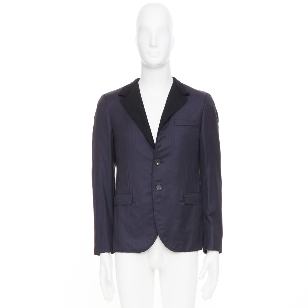 LANVIN 2014 contrast peak lapel pinstripe wool two-button tuxedo blazer EU46 S