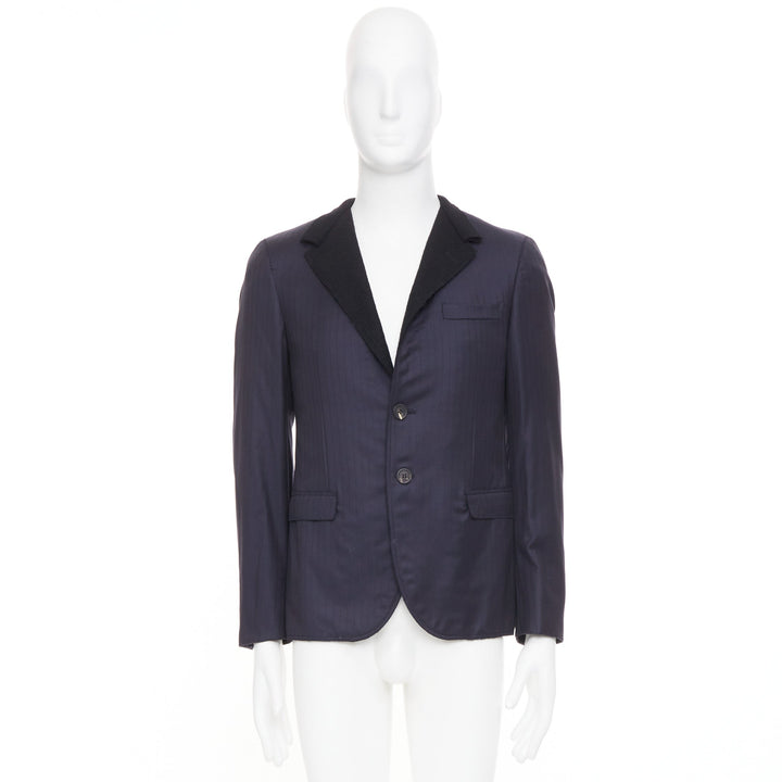 LANVIN 2014 contrast peak lapel pinstripe wool two-button tuxedo blazer EU46 S