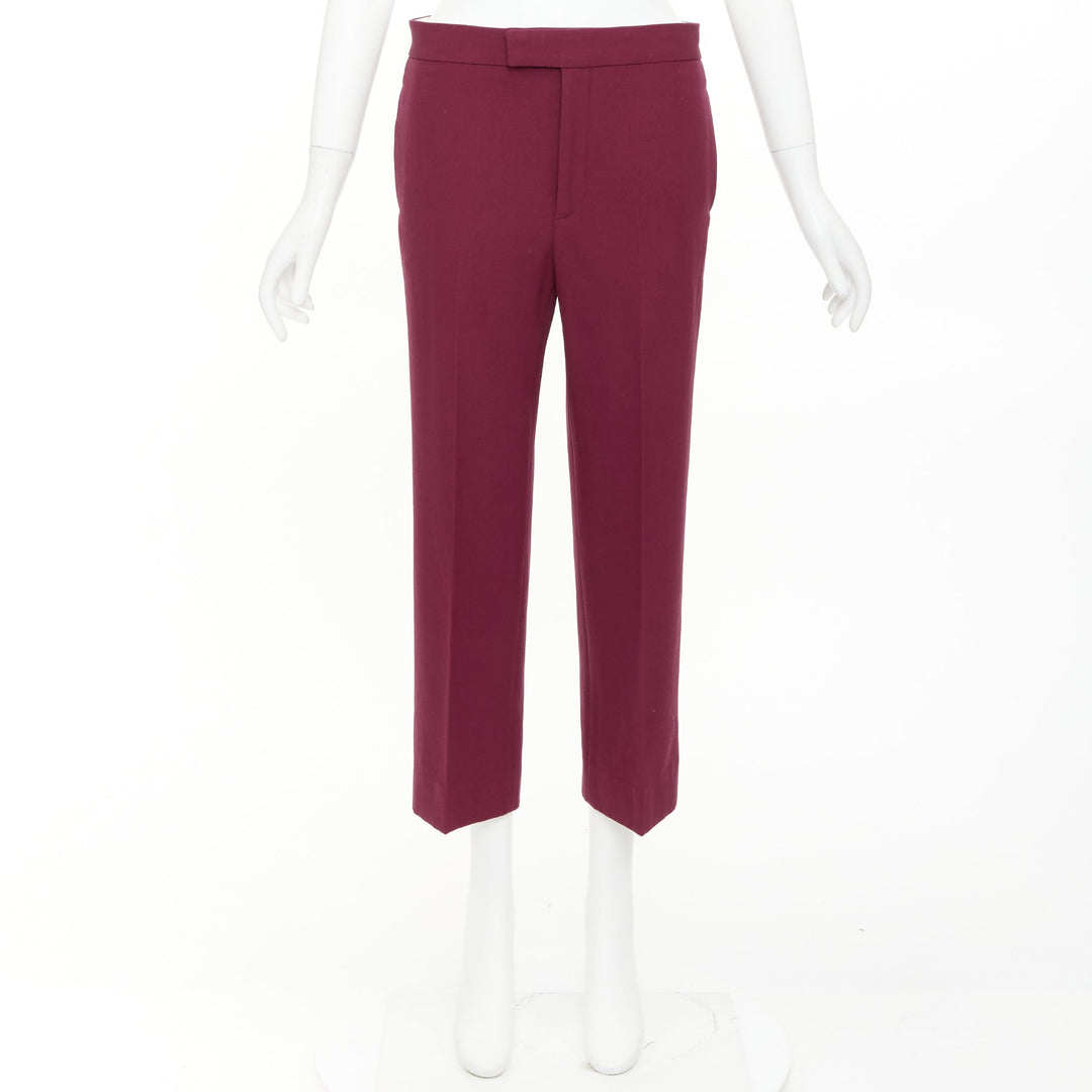 OLD CELINE Phoebe Philo burgundy wool cotton trim cropped dress trousers FR36 S
