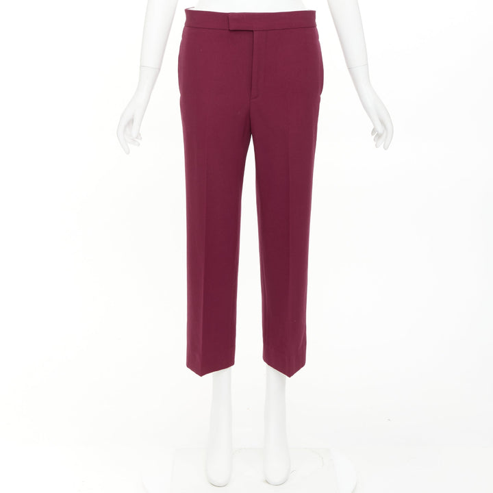 OLD CELINE Phoebe Philo burgundy wool cotton trim cropped dress trousers FR36 S