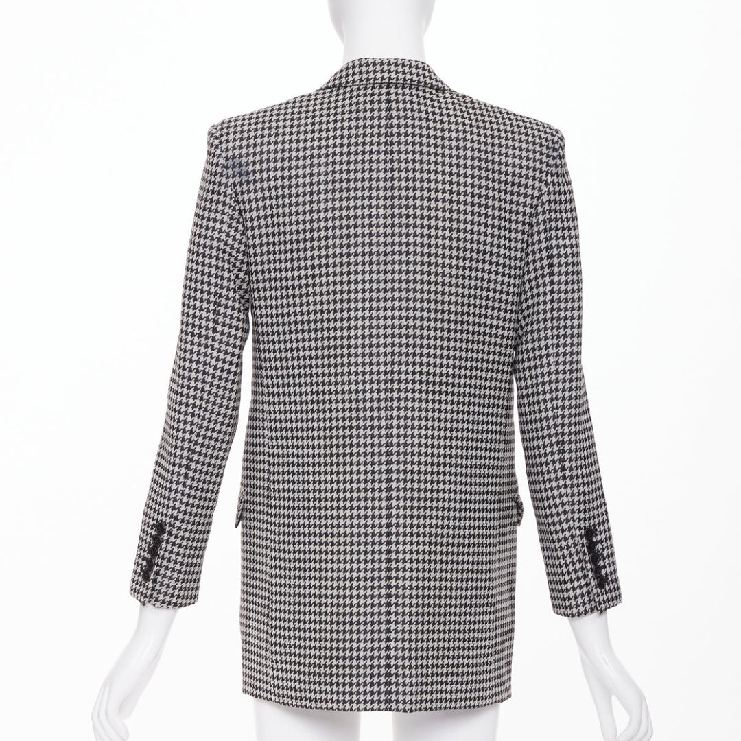 SAINT LAURENT 2013 leather peak lapel grey black houndstooth blazer FR34 XS