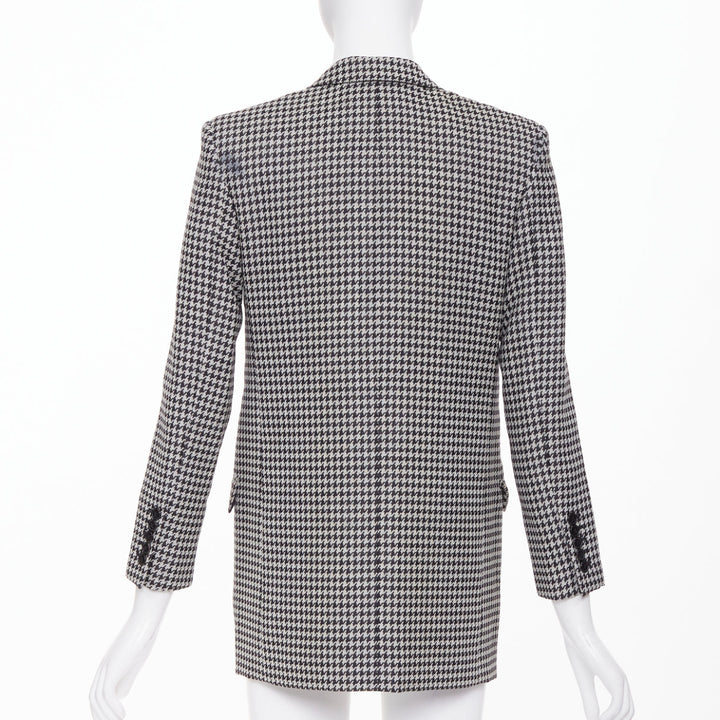 SAINT LAURENT 2013 leather peak lapel grey black houndstooth blazer FR34 XS
