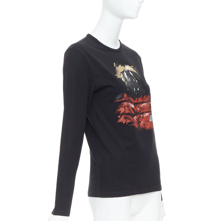 MONCLER red grey painted graphic black logo long sleeve tshirt