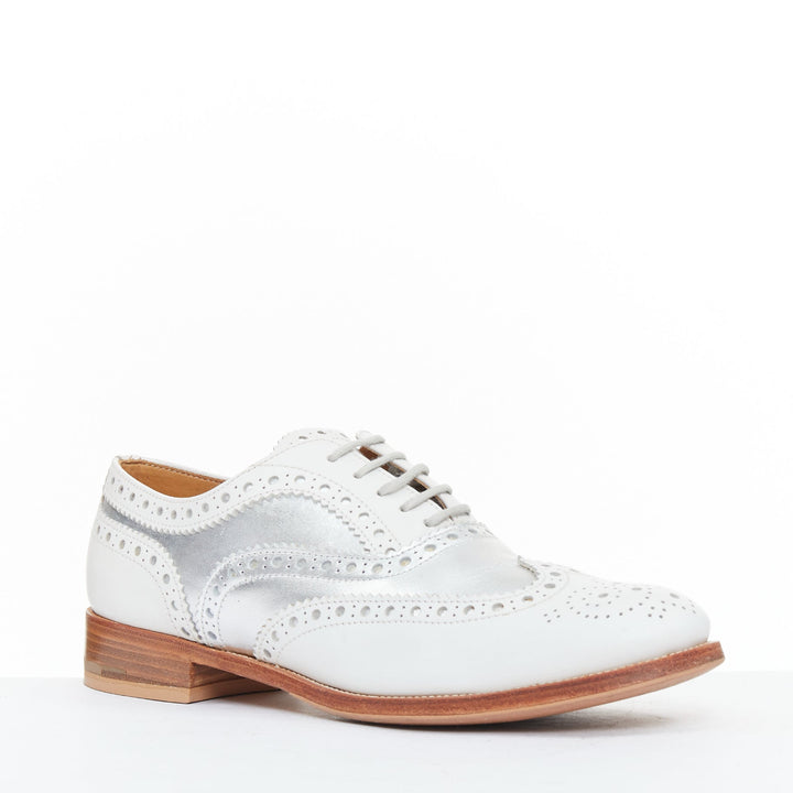 CHURCH'S Burwood white matte silver wingtip oxford brogues EU37.5