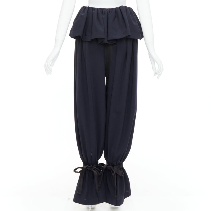 LOEWE Runway Rushed navy black ruffle peplum cuffed ballon pants FR36 S