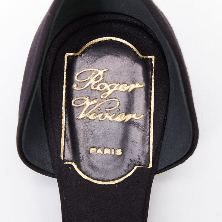 ROGER VIVIER gold sequin black satin half dorsay ballerina flats EU34