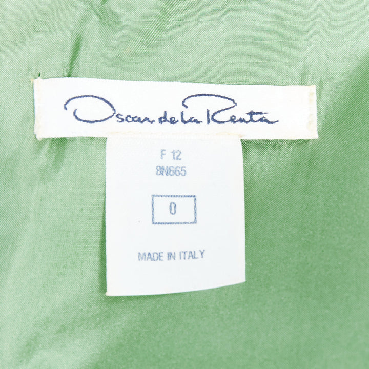 OSCAR DE LA RENTA S12 100%  green cotton lace silk stand collar dress US0 XS