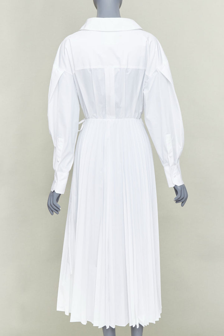 VALENTINO 2020 Le Blanc white pleated skirt puff sleeves wrap midi dress IT40 S