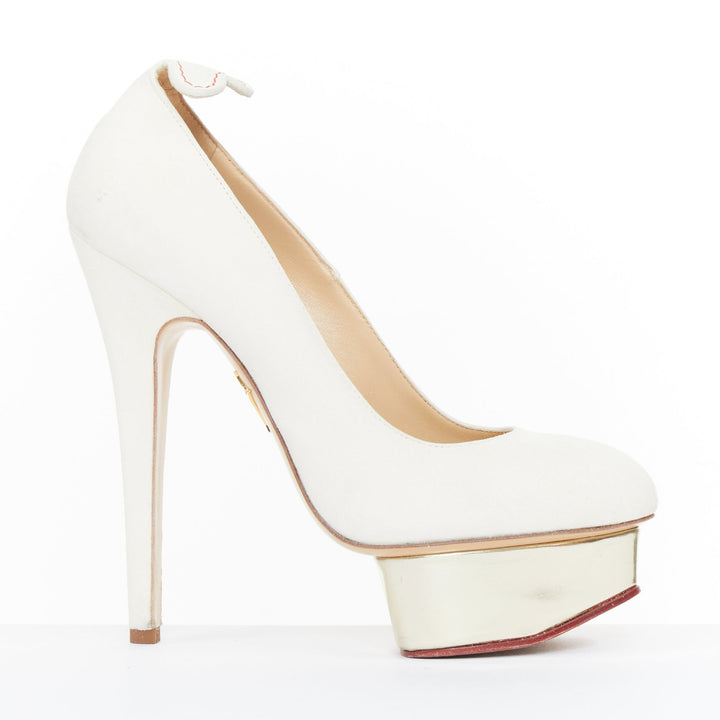 CHARLOTTE OLYMPIA 2011 Dolly cream suede gold island platform pumps EU36