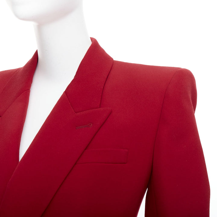 SAINT LAURENT 2022 Runway red wool power shoulder blazer jacket FR34 XS