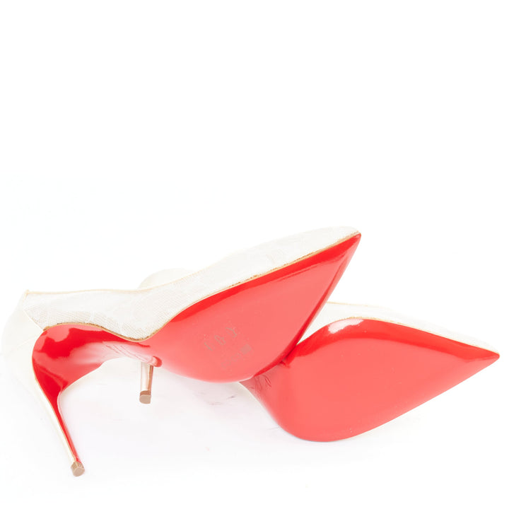 CHRISTIAN LOUBOUTIN Pigalace 100 Dentelle Nuage Crepe ivory satin heels EU37.5