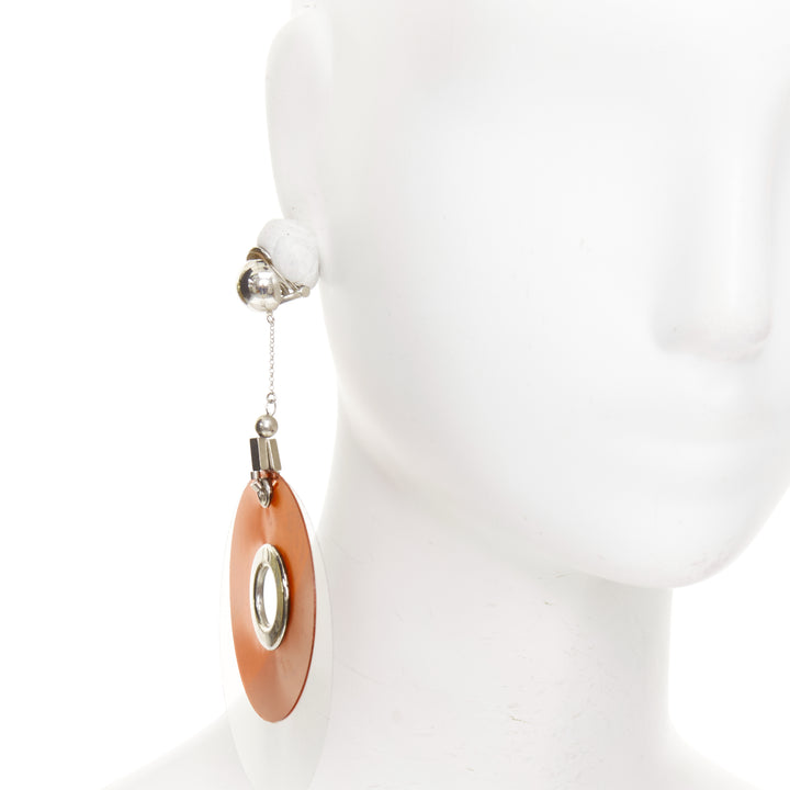 PRADA 2011 Runway layered red paillettes silver retro drop clip on earrings