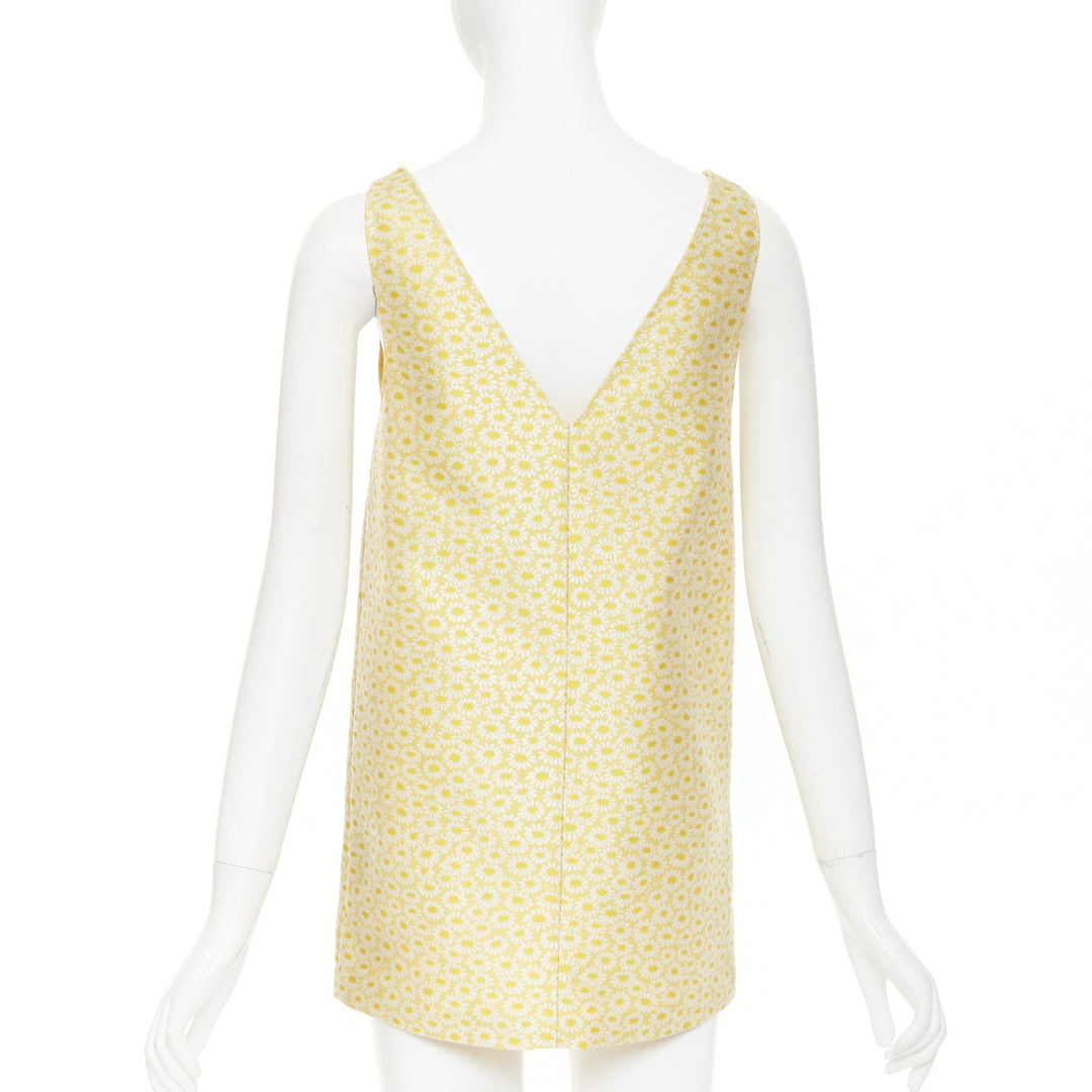 GUCCI 2025 yellow daisy jacquard sleeveless Vneck silk shift mini dress IT36 XXS