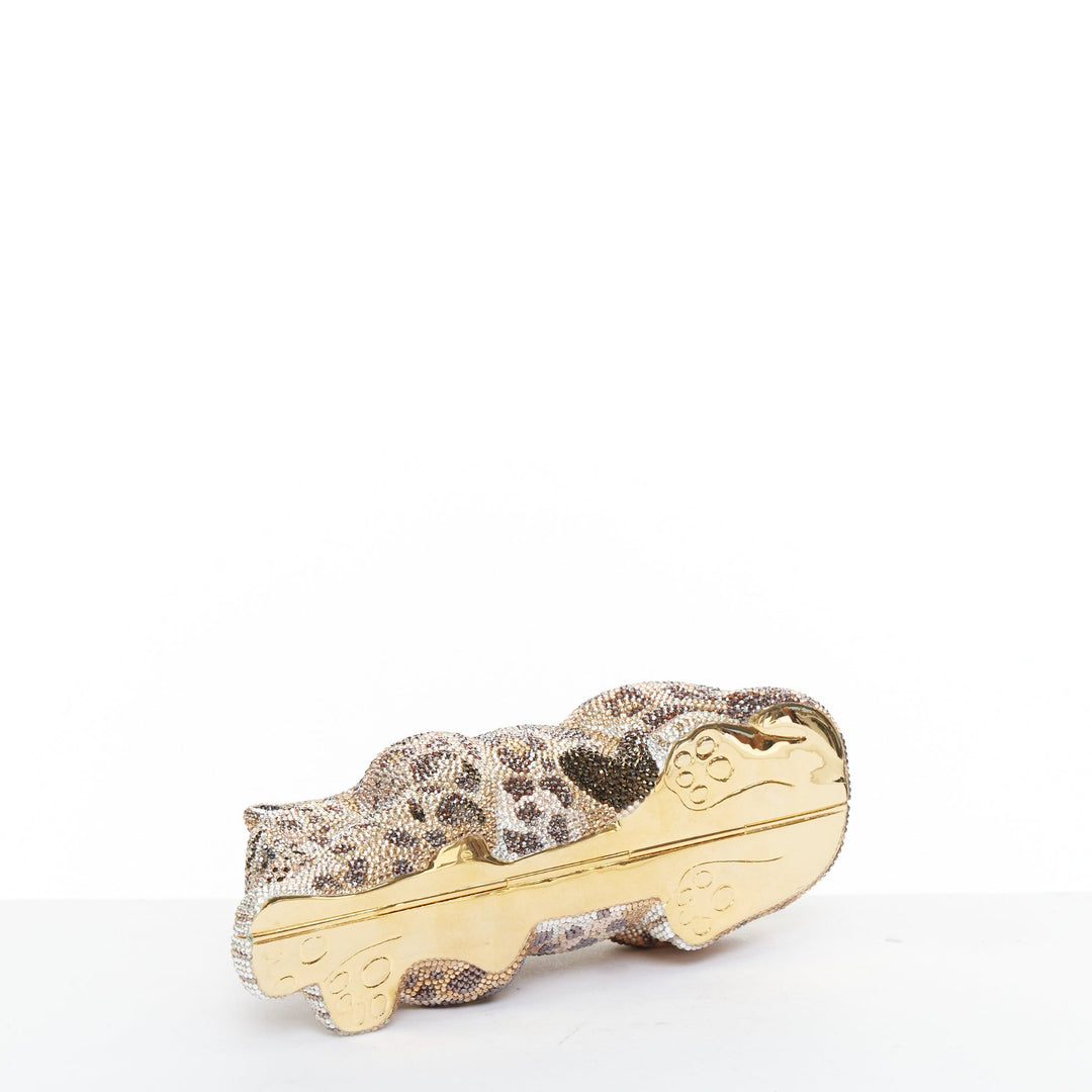JUDITH LEIBER Limited Wildcat Chiquita brown gold jaguar crystal clutch bag