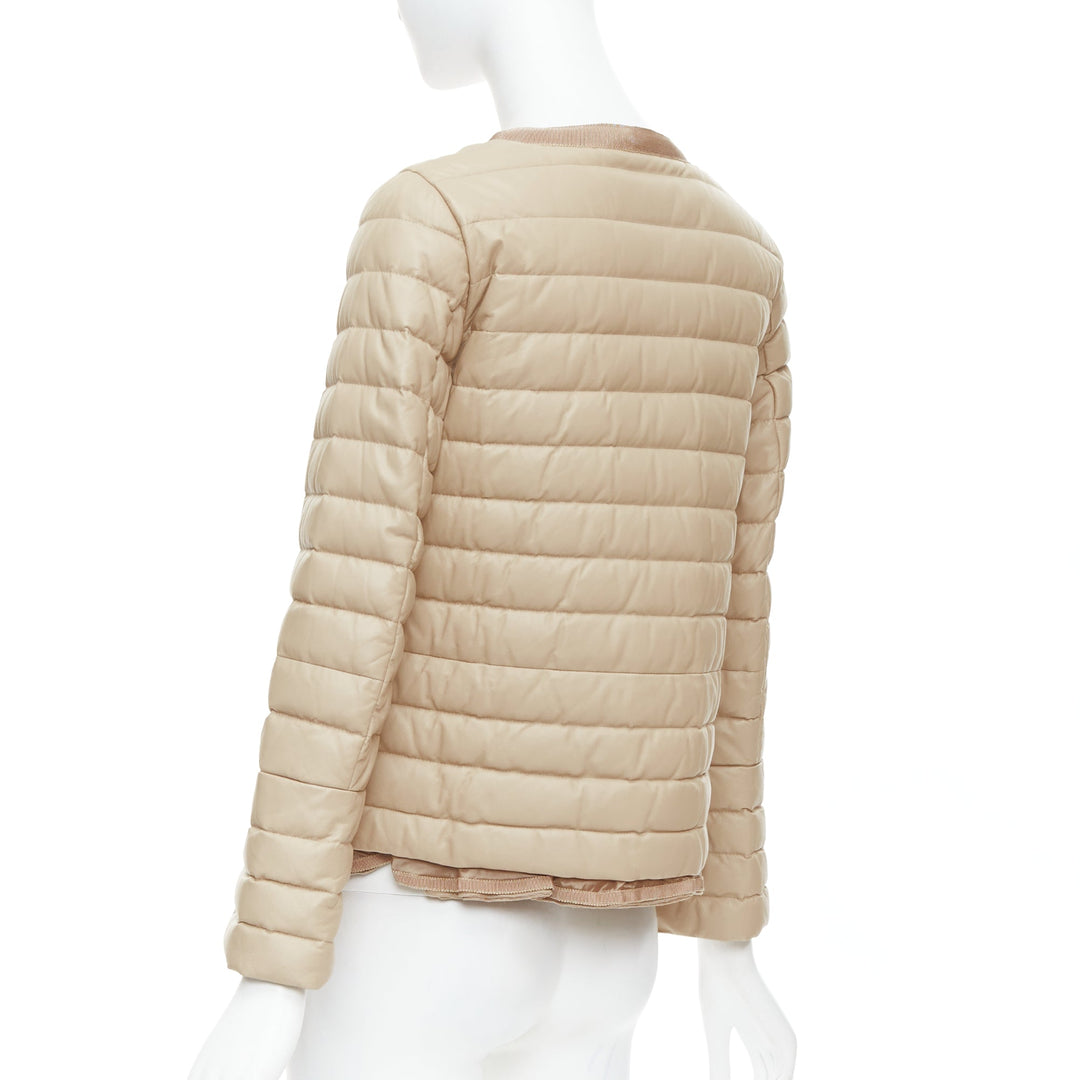 MONCLER beige lambskin leather goose down lightweight  padded puffer Sz1