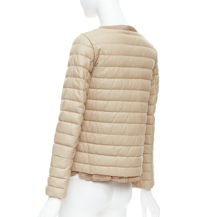 MONCLER beige lambskin leather goose down lightweight  padded puffer Sz1