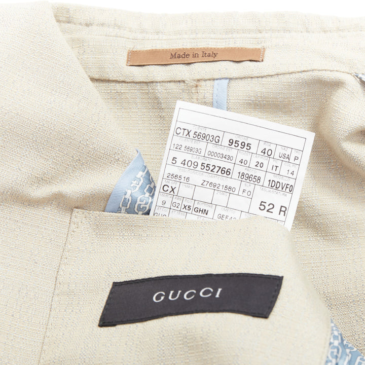 GUCCI Vintage stone cotton mohair single breasted pocket blazer jacket IT52 L