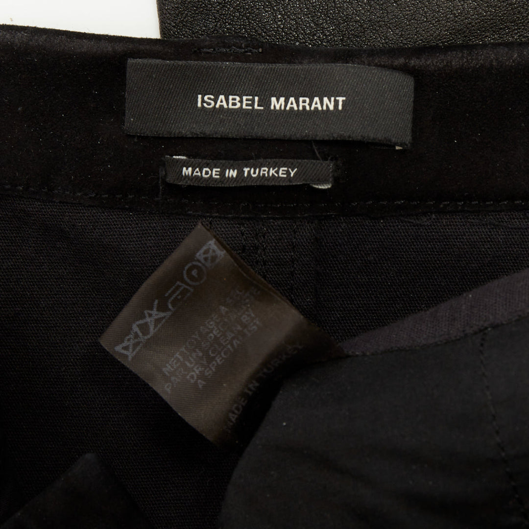 ISABEL MARANT black lambskin leather suede trim mid rise skinny pants FR36 S