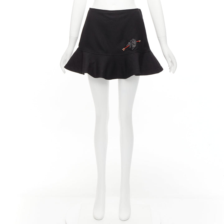 VALENTINO black virgin wool blend red bead Heart flared skirt shorts IT38 XS