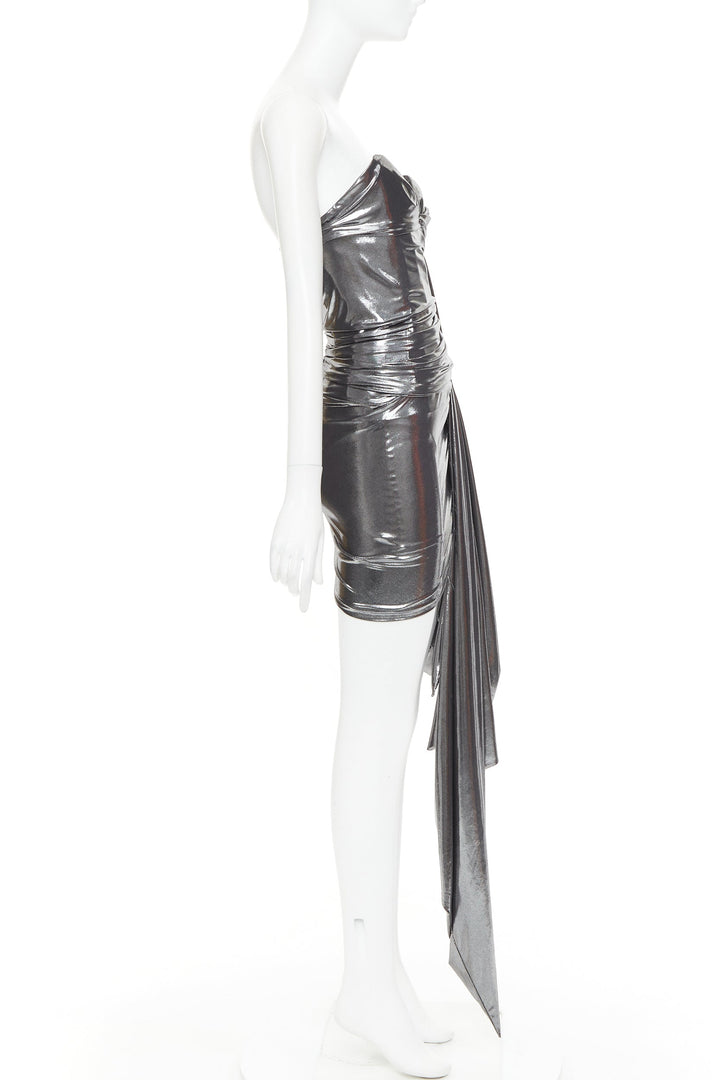 ALEXANDRE VAUTHIER AW2023 Runway silver liquid metal drape asymmetric mini dress