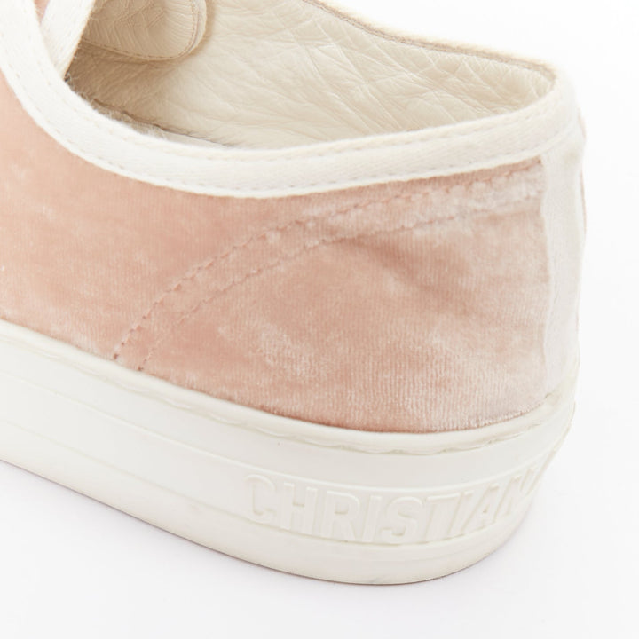 CHRISTIAS DIOR WalknDior pink velvet logo lace up low platform sneakers EU37.5