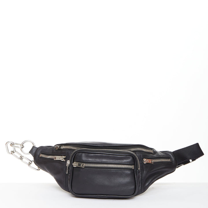 ALEXANDER WANG Attica black leather silver multi zip waist belt bag