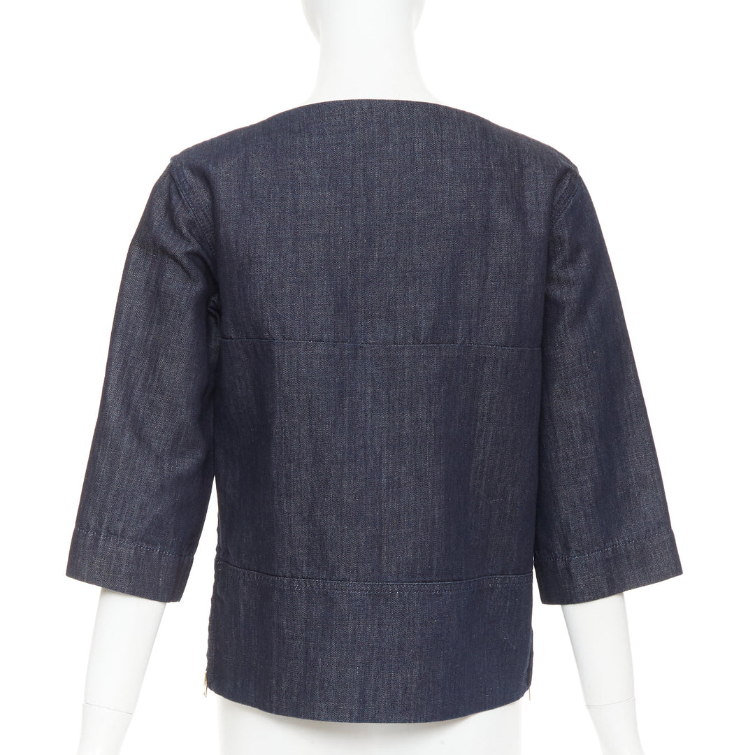 MARNI indigo denim cotton linen square bateau neck zipper boxy top IT38 XS