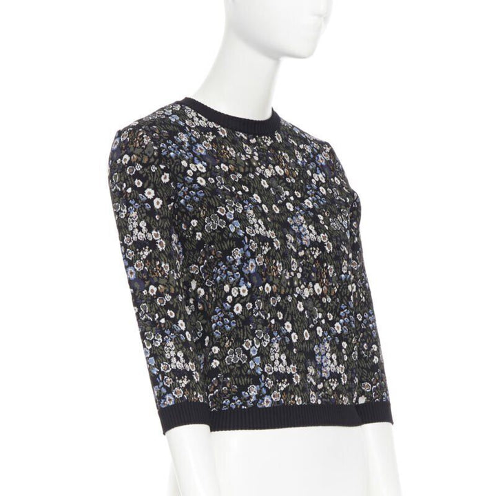VALENTINO navy  floral jacquard viscose polyester blend knit sweater top S