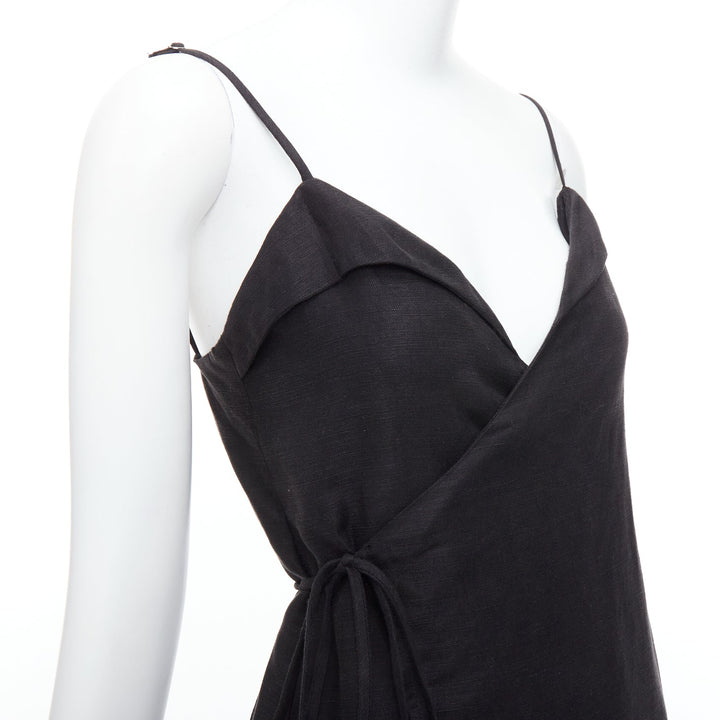 REFORMATION Crus black tencel linen V neck wrap dress XS