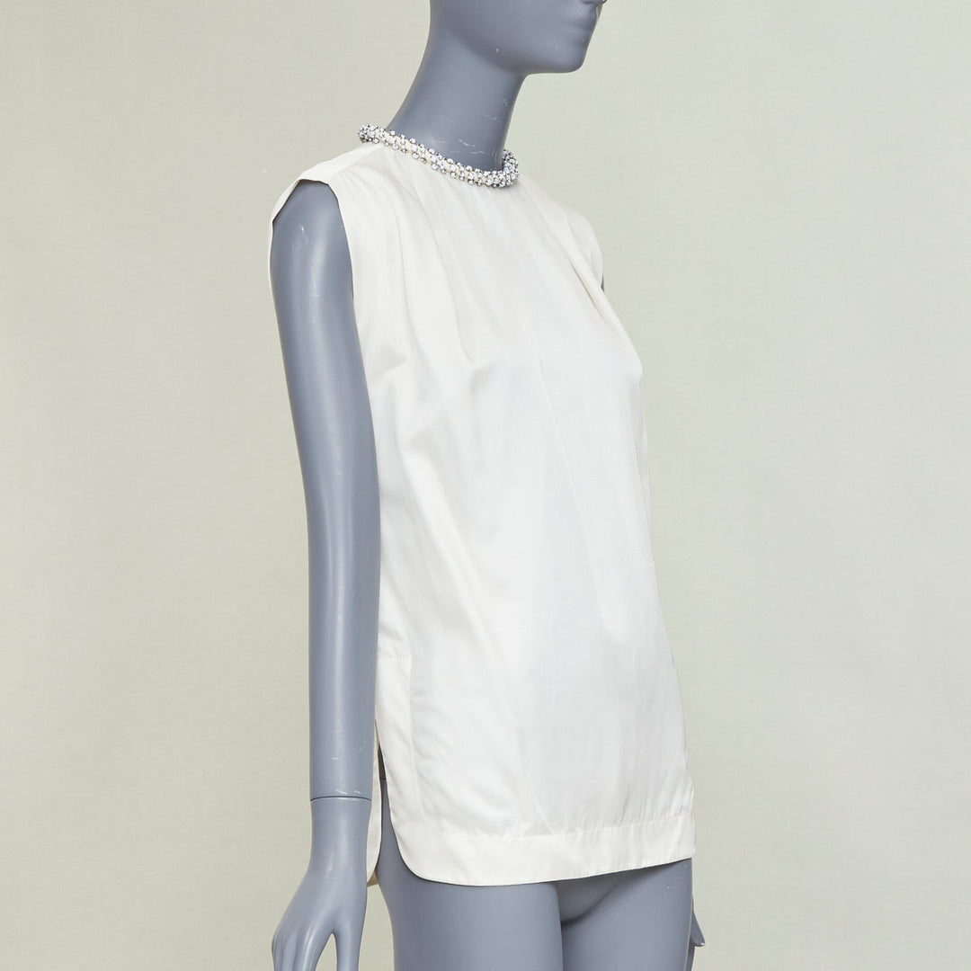 STELLA MCCARTNEY Falabella off white crepe white beaded collar blouse IT38 XS