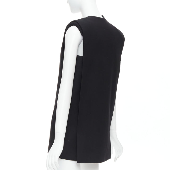 LANVIN 2013 black cream wool silk trimmed padded boxy vest FR36 S