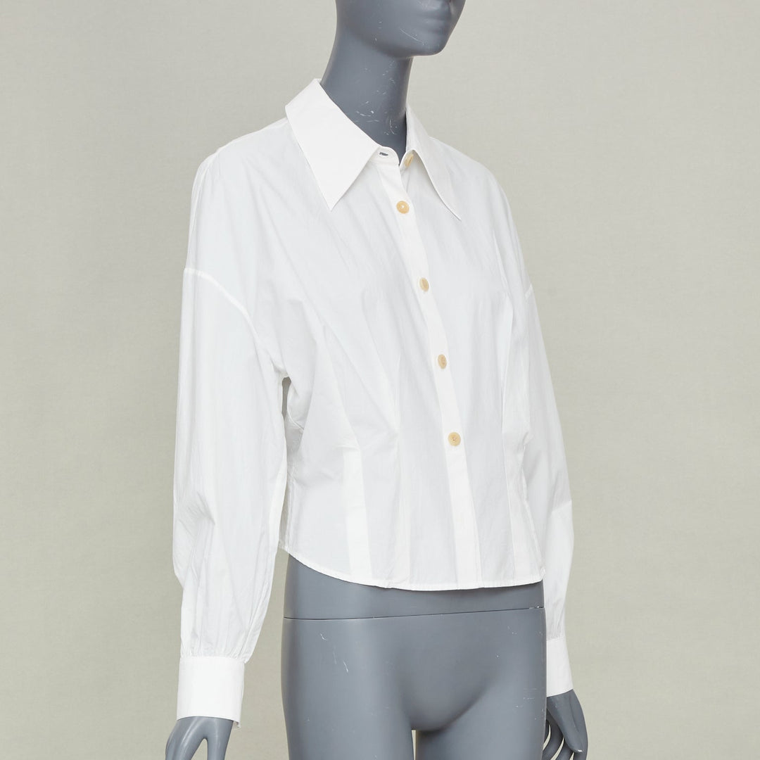 KHAITE 2022 Arwin Pleated Cotton Poplin ivory white snatched waist top S