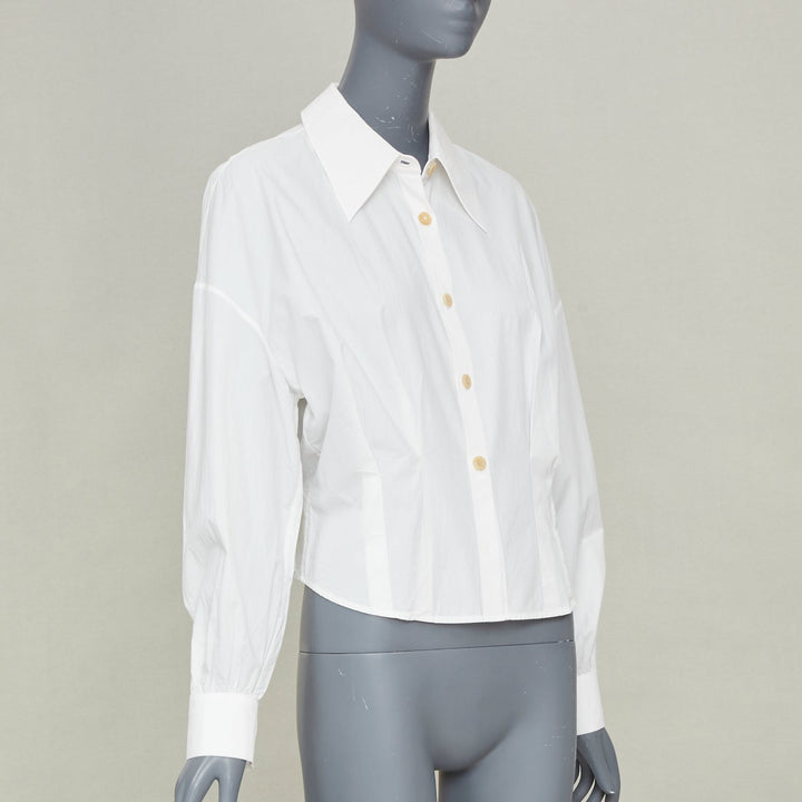 KHAITE 2022 Arwin Pleated Cotton Poplin ivory white snatched waist top S