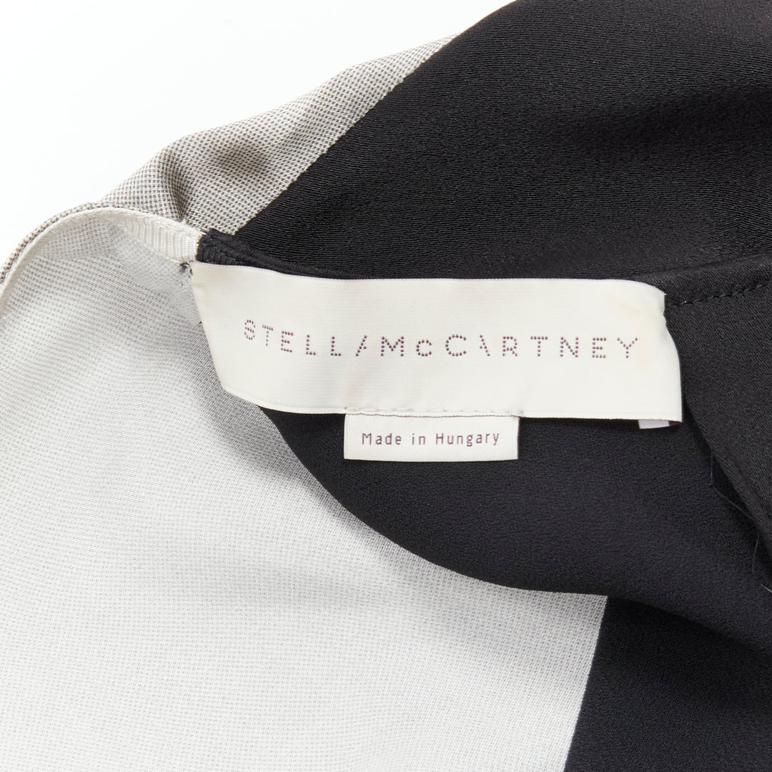 STELLA MCCARTNEY 100% silk black grey tree photo print crew neck dress