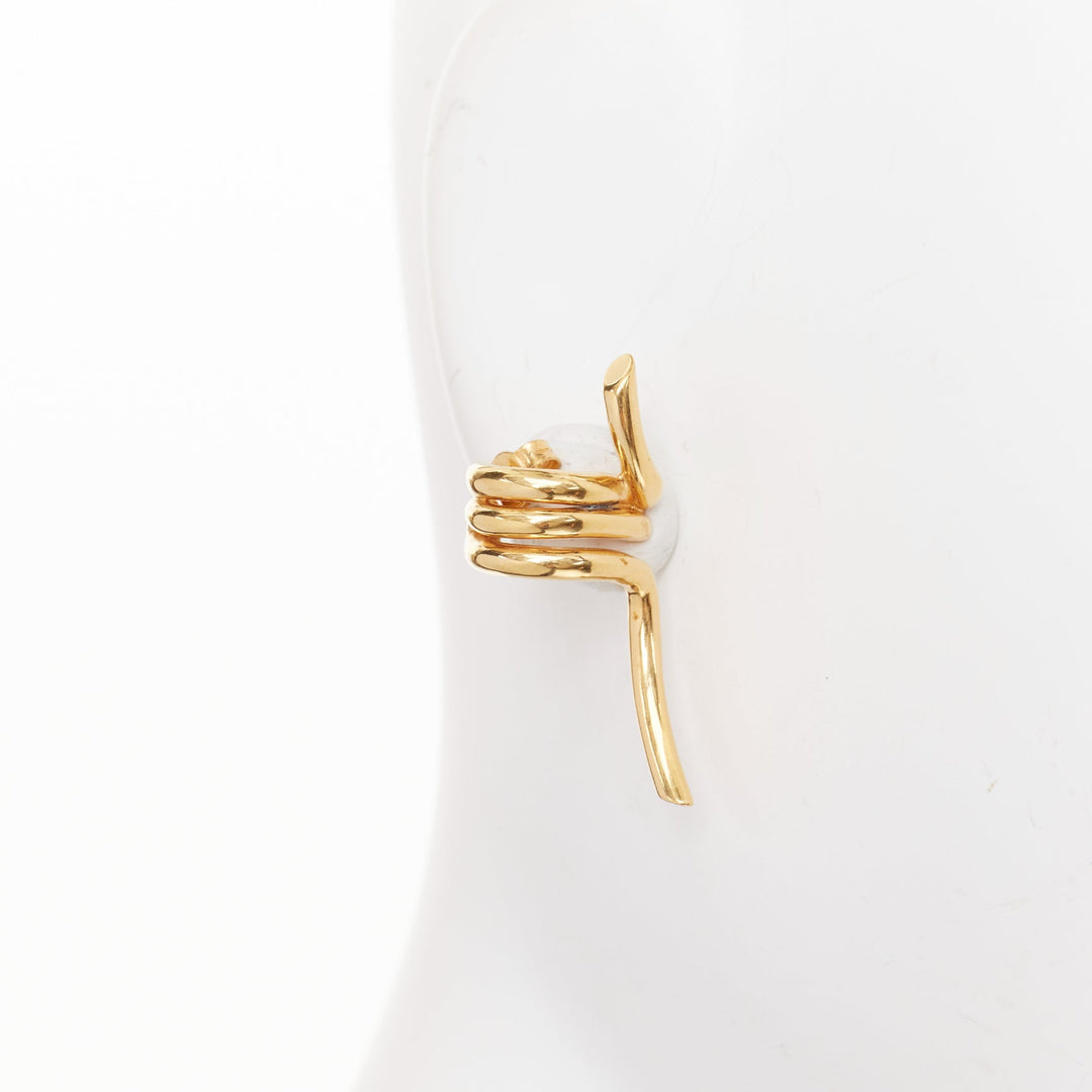 CELINE 2017  Phoebe Philo Barbele gold spiral spring geometric pin earrings Pair