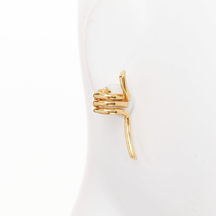 CELINE 2017  Phoebe Philo Barbele gold spiral spring geometric pin earrings Pair