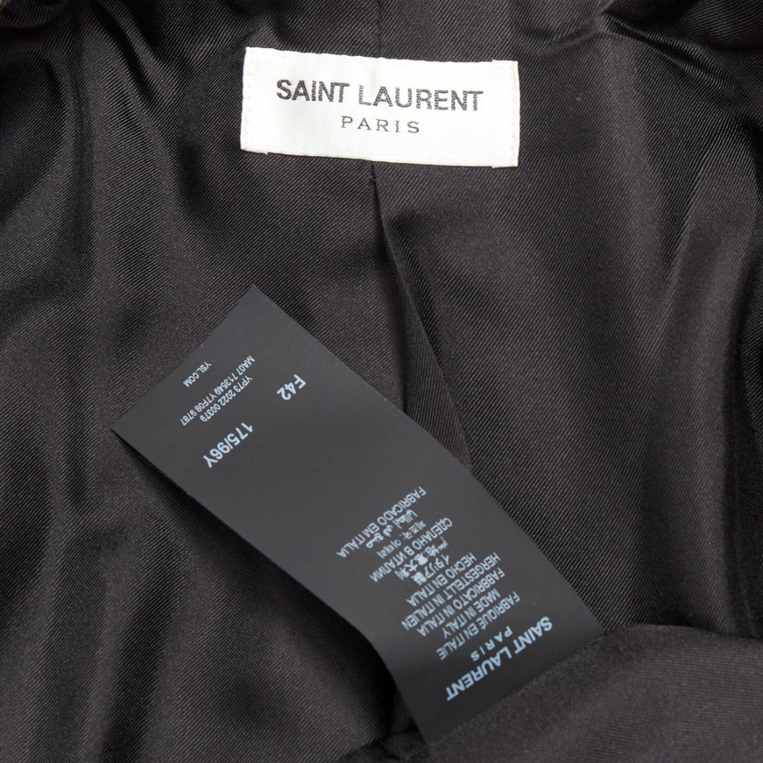 SAINT LAURENT 2022 Runway grey tweed power shoulder oversized coat FR42 XL