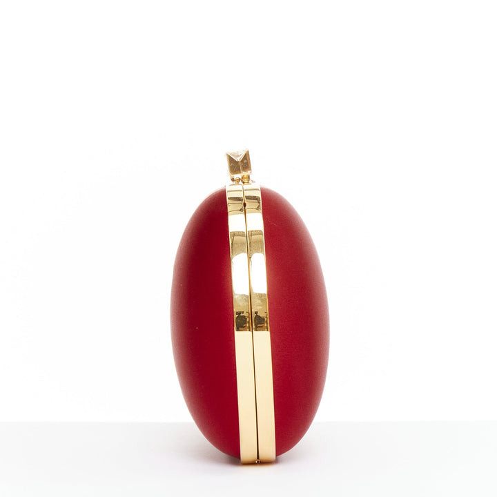 ALEXANDRE VAUTHIER red silk satin logo embossed gold chain oval clutch Lady Gaga