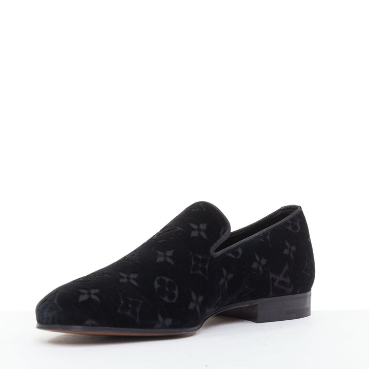 LOUIS VUITTON Auteuil Velvet Monogram Smoking Slipper tux loafer shoes UK6