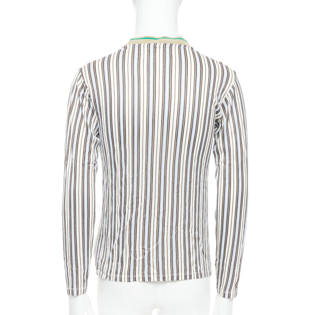 MIU MIU Vintage cream stripes green beige rib long sleeve polo shirt M